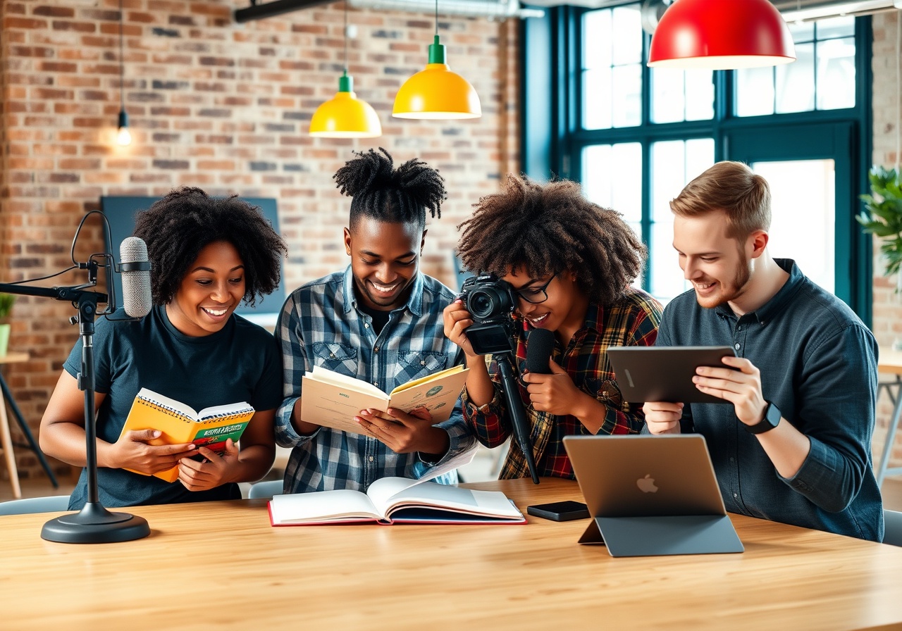 Diverse group of creators using HostKit tools